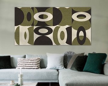 Moderne abstracte industriële geometrie in pastelgroen, beige, zwart X van Dina Dankers