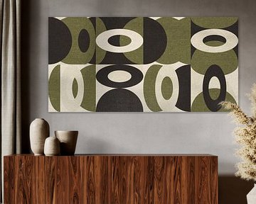 Géométrique industriel abstrait moderne en vert pastel, beige, noir X sur Dina Dankers
