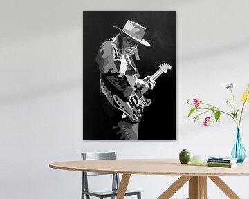 Stevie Ray Vaughan Zwartwit Poster van Artkreator