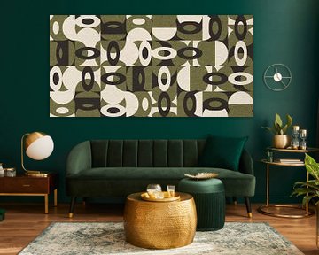 Geometria retrò. Style Bauhaus abstrait industriel en vert pastel, beige, noir VI sur Dina Dankers