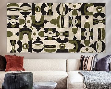 Geometria retrò. Bauhaus stijl abstract industrieel in pastel groen, beige, zwart II van Dina Dankers
