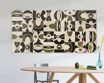 Geometria retrò. Bauhaus-Stil abstrakte Industrie in Pastell grün, beige, schwarz II von Dina Dankers
