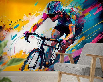 Impressionistisch schilderij met wielrenners. Deel 6 van Maarten Knops