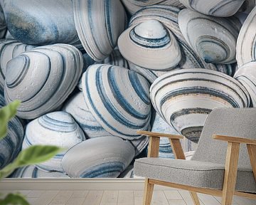 Striped shells in different shades of blue and brown by Marjolijn van den Berg