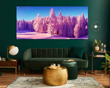 kleurrijk winterlandschap met sneeuw en bomen illustratie van Animaflora PicsStock