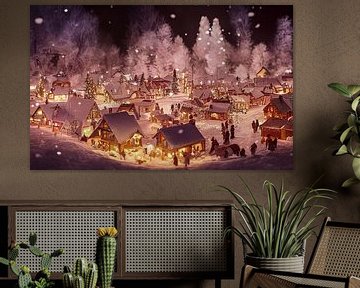 Weinig Kerstdorp in de Illustratie van de Winterjurk van Animaflora PicsStock