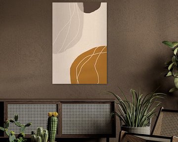 Moderne abstracte minimalistische retrovormen in okergeel, beige, bruin en wit VII van Dina Dankers