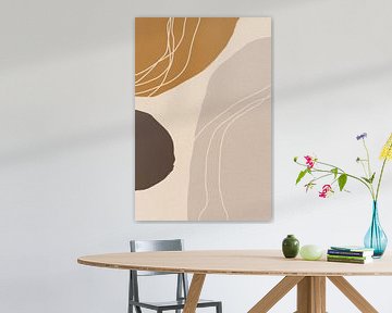 Moderne abstracte minimalistische retrovormen in okergeel, beige, bruin en wit V van Dina Dankers