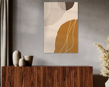 Moderne abstracte minimalistische retrovormen in okergeel, beige, bruin en wit III van Dina Dankers