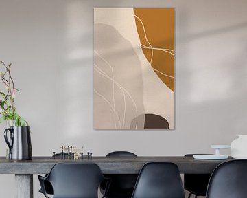 Moderne abstracte minimalistische retrovormen in okergeel, beige, bruin en wit II van Dina Dankers