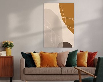 Moderne abstrakte minimalistische Retro-Formen in Ockergelb, Beige, Braun und Weiß II von Dina Dankers