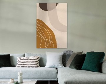 Moderne abstracte minimalistische retrovormen in okergeel, beige, bruin en wit IV van Dina Dankers