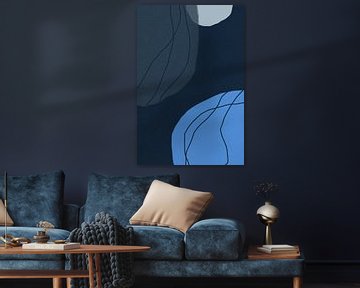 Moderne abstracte minimalistische vormen in blauw, grijs en zwart VII van Dina Dankers