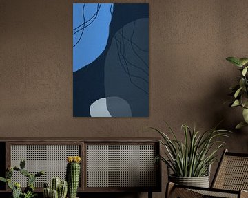 Modern abstract minimalist  shapes in blue, gray and black I by Dina Dankers