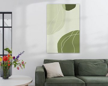 Modern abstract minimalist  shapes in sage green gray and white I by Dina Dankers