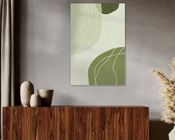 Moderne abstracte minimalistische vormen in saliegroen grijs en wit I van Dina Dankers