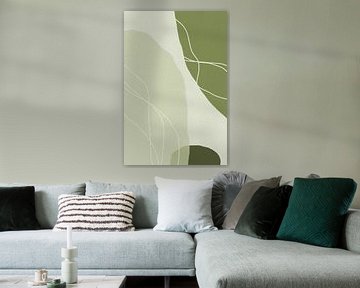 Moderne abstracte minimalistische vormen in saliegroen grijs en wit IV van Dina Dankers