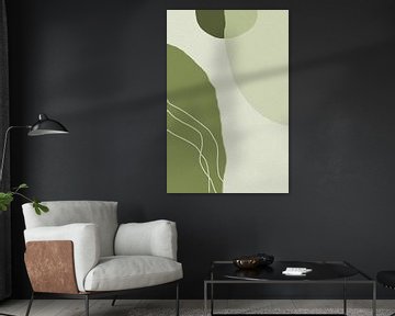 Moderne abstrakte minimalistische Formen in Salbeigrün, Grau und Weiß VII von Dina Dankers