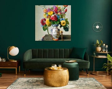 oude vaas met een bos bloemen van Gelissen Artworks