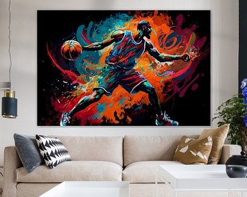 Impressionistisch schilderij van basketbal speler. Deel 1 van Maarten Knops