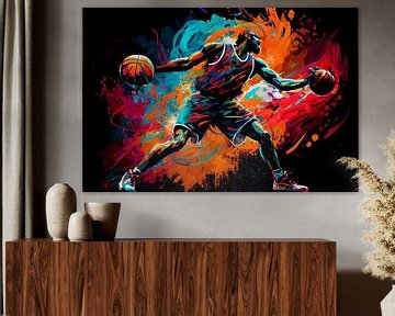 Impressionistisch schilderij van basketbal speler. Deel 4 van Maarten Knops