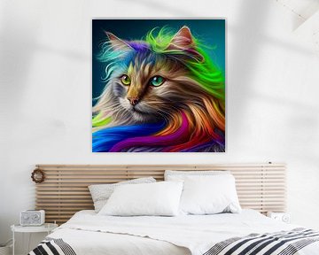 Portrait of a Persian cat with rainbow hair by Animaflora PicsStock