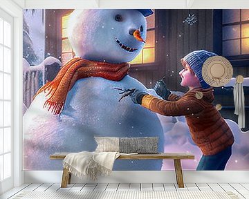 Kind dat een Sneeuwman bouwt die Illustratie schildert van Animaflora PicsStock