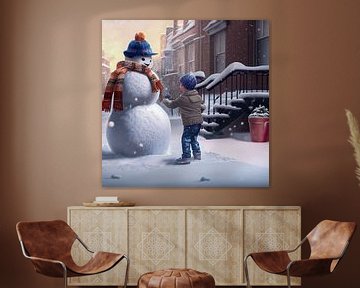 Kind dat een sneeuwpop schildert Illustratie 01 van Animaflora PicsStock