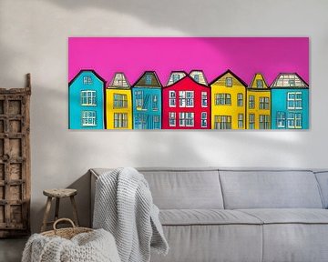 Houses with pink sky by Lily van Riemsdijk - Art Prints with Color