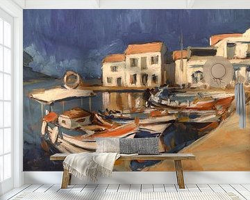 Haventje met houten bootjes