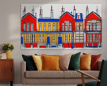 Haus gelb blau rot von Lily van Riemsdijk - Art Prints with Color