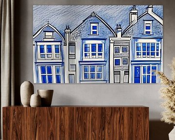 Huizen Delfs Blauw van Lily van Riemsdijk - Art Prints with Color