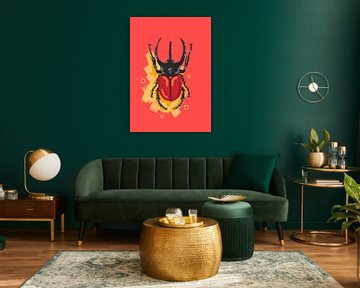 Red Beetle in Orange Background
