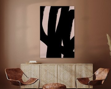 Modern abstract minimalist shapes and lines in black on beige I by Dina Dankers