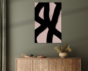 Moderne abstracte minimalistische vormen en lijnen in zwart op beige II van Dina Dankers