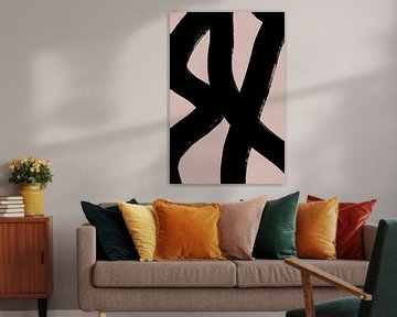 Modern abstract minimalist shapes and lines in black on beige II by Dina Dankers