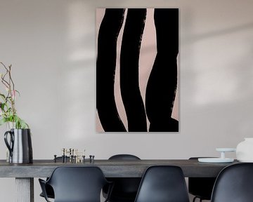 Modern abstract minimalist shapes and lines in black on beige III by Dina Dankers
