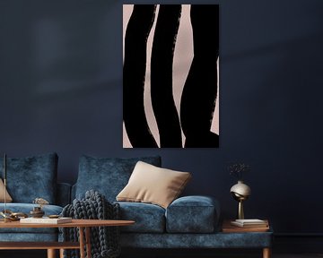 Moderne abstracte minimalistische vormen en lijnen in zwart op beige III van Dina Dankers
