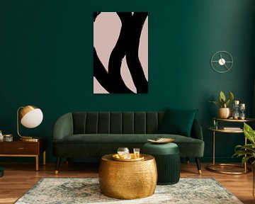 Moderne abstracte minimalistische vormen en lijnen in zwart op beige IV van Dina Dankers