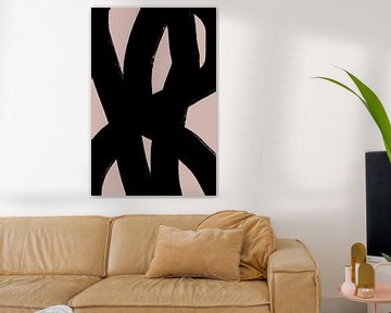 Moderne abstracte minimalistische vormen en lijnen in zwart op beige V van Dina Dankers