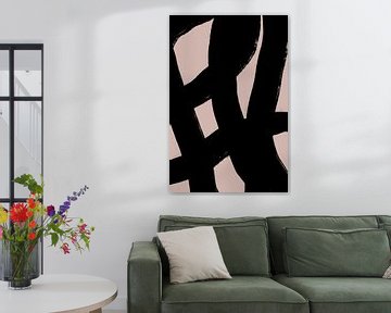Modern abstract minimalist shapes and lines in black on beige VI by Dina Dankers