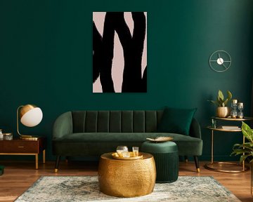 Moderne abstrakte minimalistische Formen und Linien in Schwarz auf Beige VII von Dina Dankers