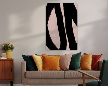 Moderne abstracte minimalistische vormen en lijnen in zwart op beige VIII van Dina Dankers