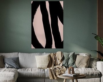 Modern abstract minimalist shapes and lines in black on beige VIII by Dina Dankers