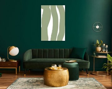 Modern abstract minimalist shapes and lines in green on white I by Dina Dankers