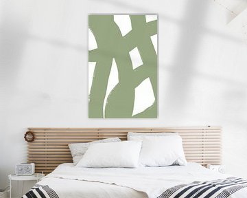 Moderne abstracte minimalistische vormen en lijnen in groen op wit III van Dina Dankers