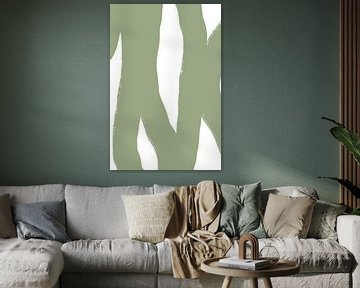 Moderne abstracte minimalistische vormen en lijnen in groen op wit IV van Dina Dankers