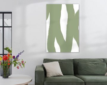 Moderne abstracte minimalistische vormen en lijnen in groen op wit IV van Dina Dankers