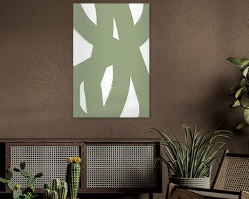 Moderne abstracte minimalistische vormen en lijnen in groen op wit V van Dina Dankers