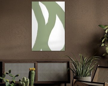 Modern abstract minimalist shapes and lines in green on white VI by Dina Dankers